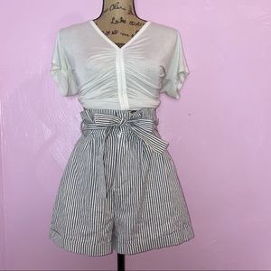 Stripes paperbag waist shorts